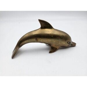 Vintage Brass Dolphin Figurine 6.5" Long Nautical Decor Collectible Paperweight